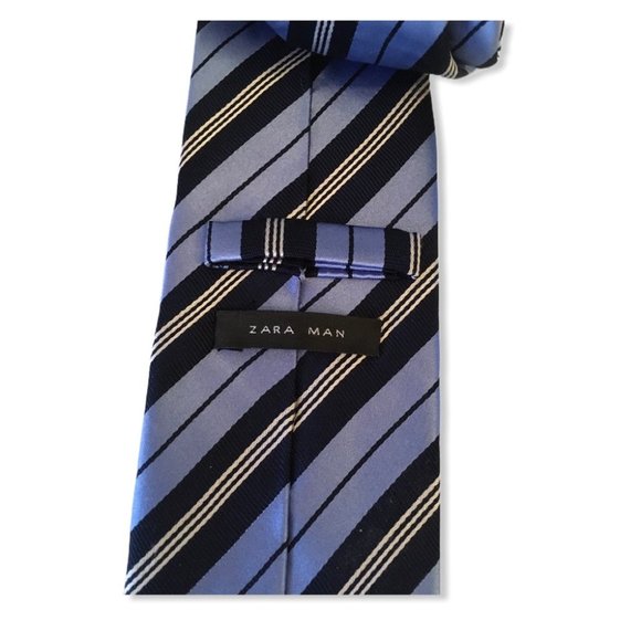 Zara Man Tie Mens Neck tie 100% Silk blue - Picture 3 of 4